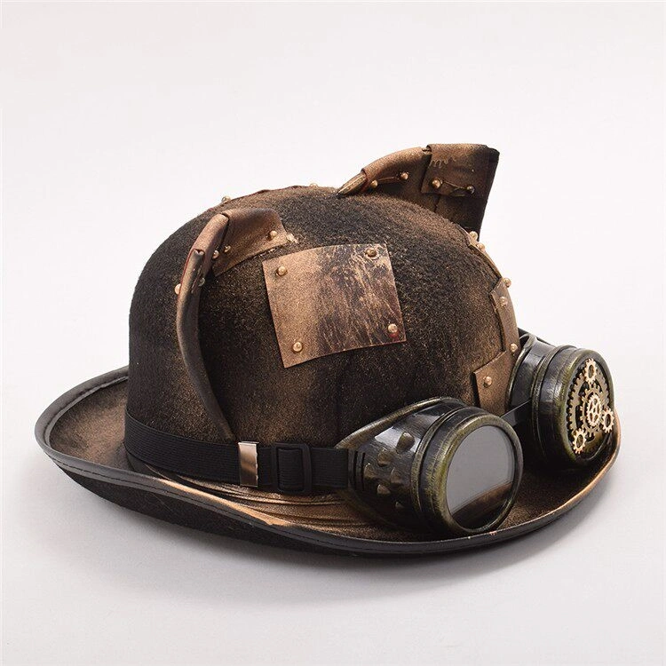 Steampunk Streetwear Vintage Gear Oversized Round Top Fedora