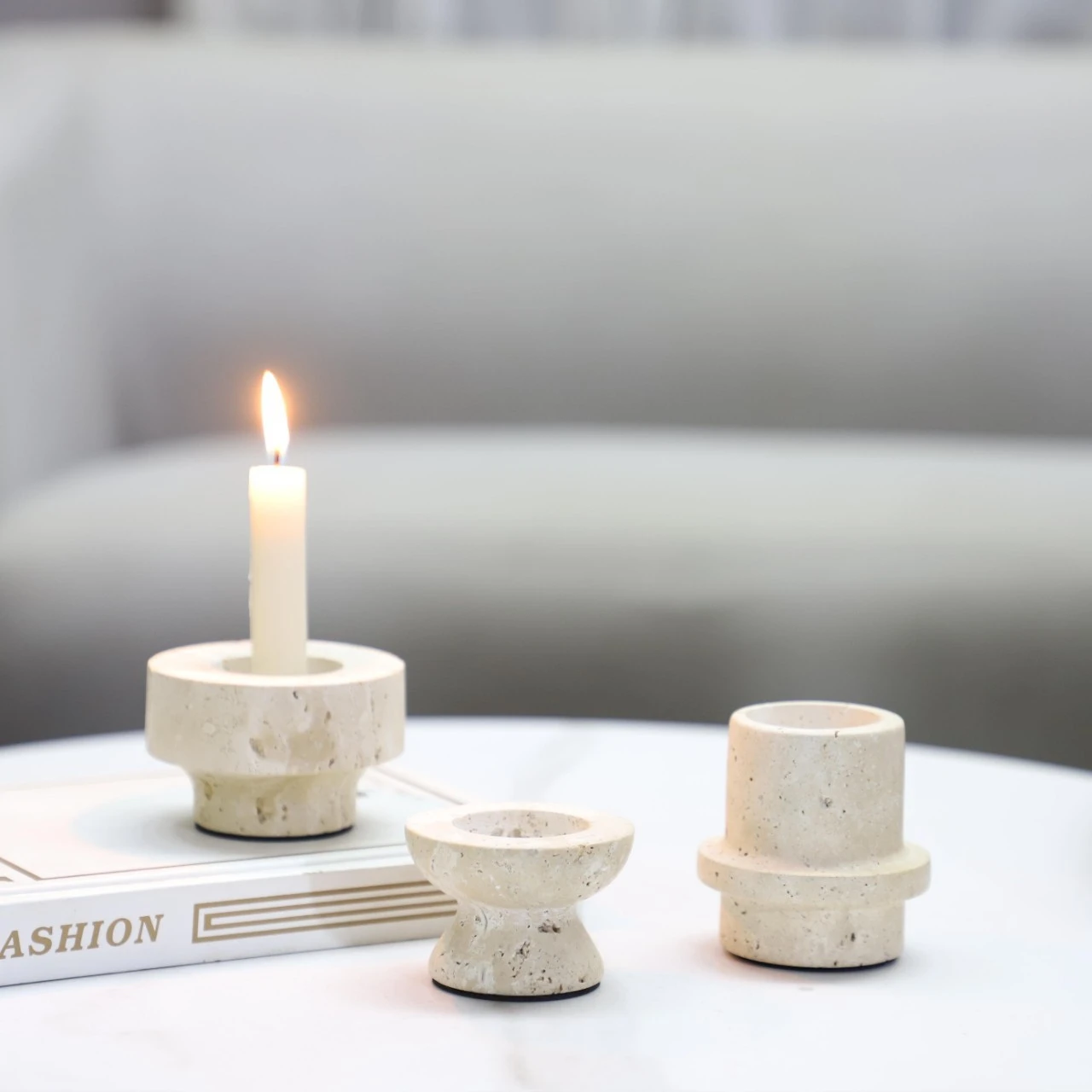Natural Yellow Cave Stone Small Candle Holder Ornament