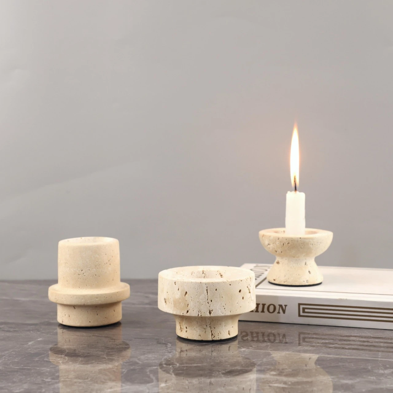 Natural Yellow Cave Stone Small Candle Holder Ornament