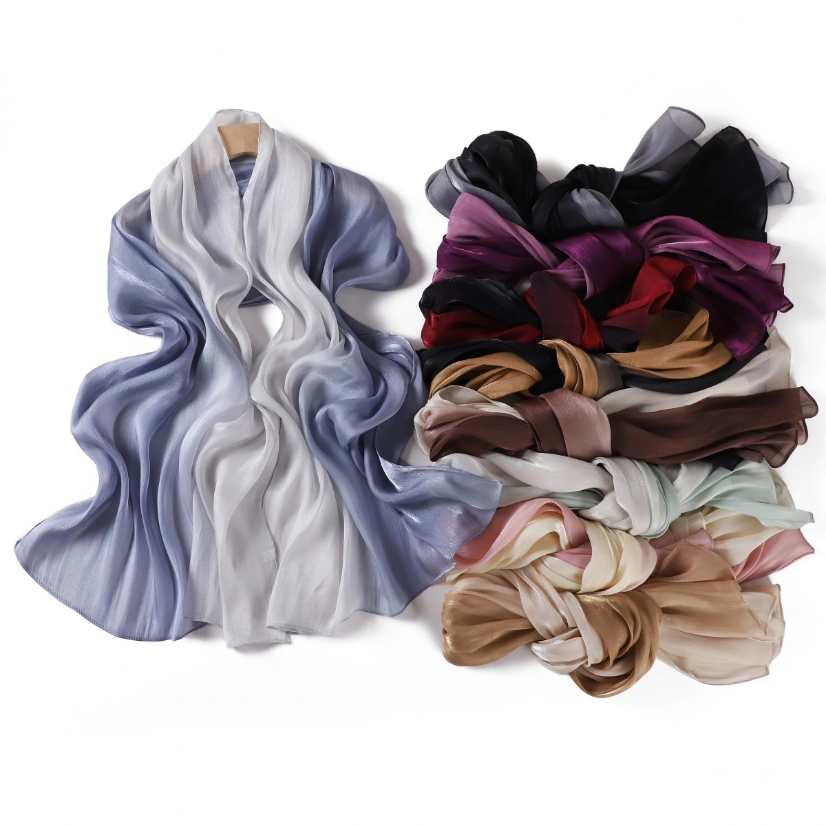 Gradient-colored Island Satin Crinkle Long Scarfnecktie
