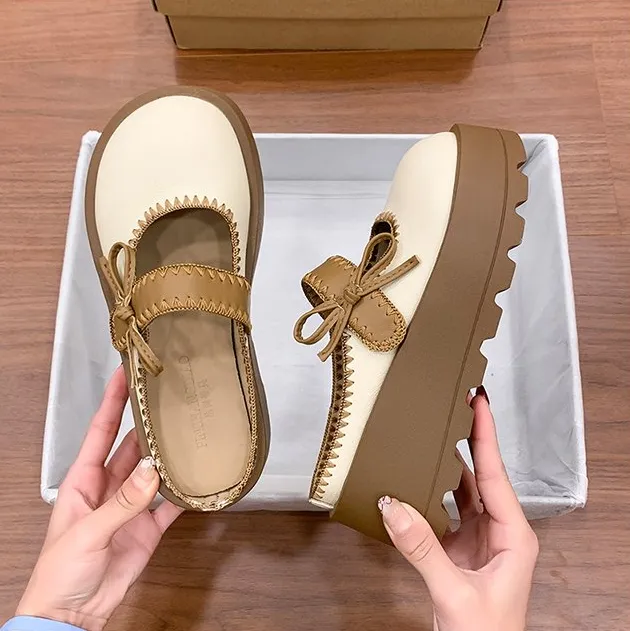 Women's Platform Bow Closed Toe Mule Sandals, Summer Outdoor Wear, 2026 New Fashion Slip-on Lazy French Style Slide Sandals