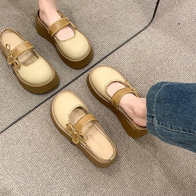Women's Platform Bow Closed Toe Mule Sandals, Summer Outdoor Wear, 2026 New Fashion Slip-on Lazy French Style Slide Sandals