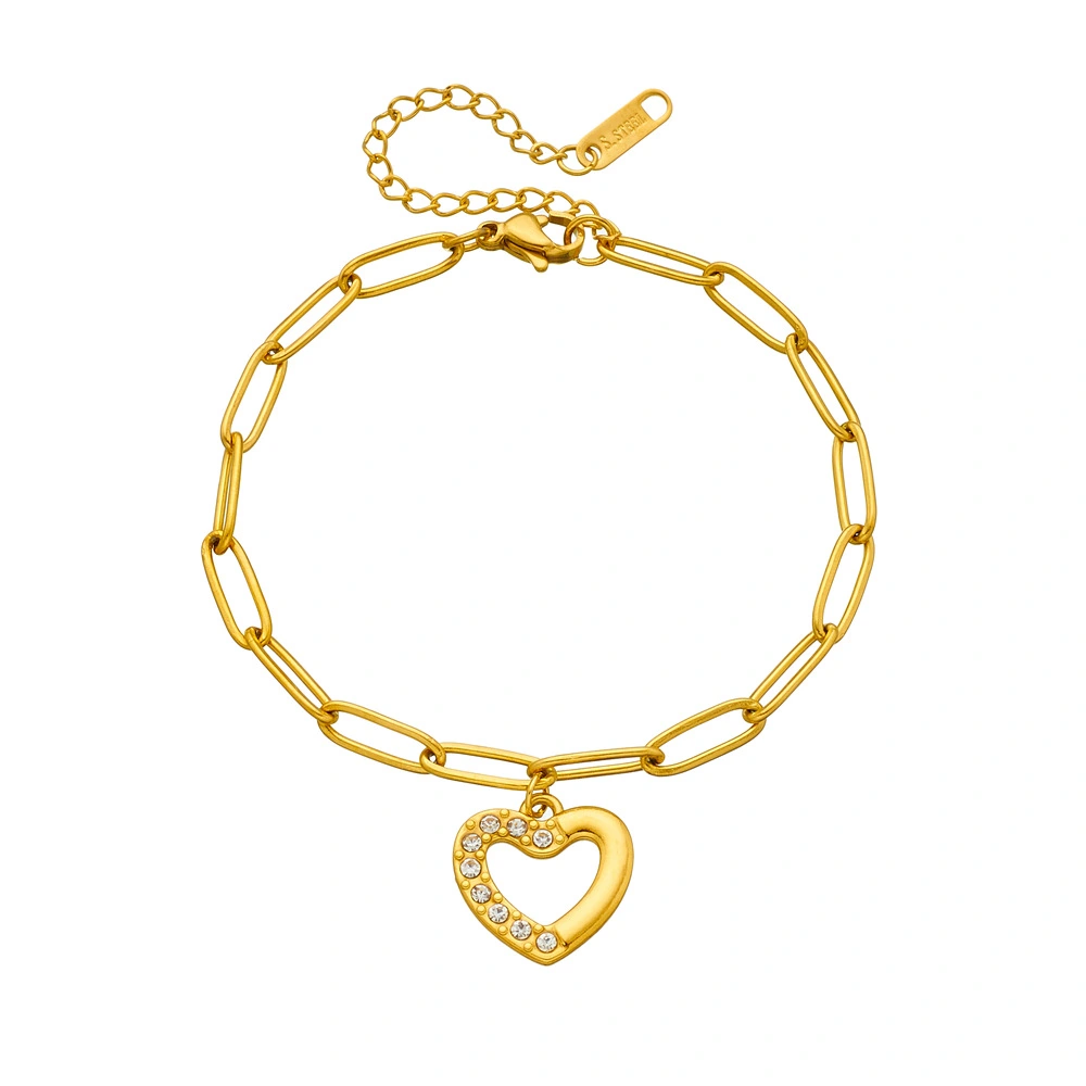 Titanium Steel Non-Fading Diamond-Encrusted Simple Heart-Shaped Bracelet For Women