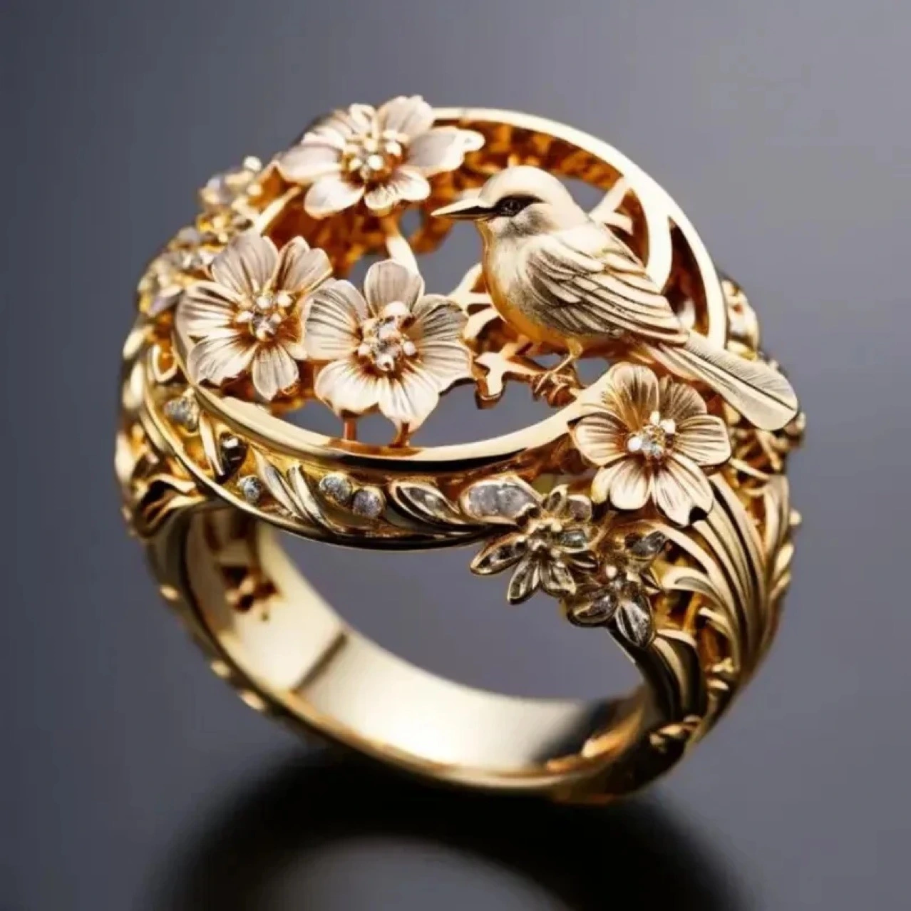 Peace Dove Branch Blade Flower Ring