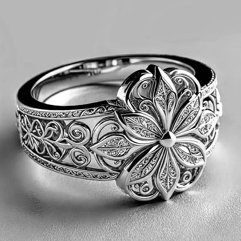 French Hollow Court Ring Small Flower Index Finger Ring Fashion Lady