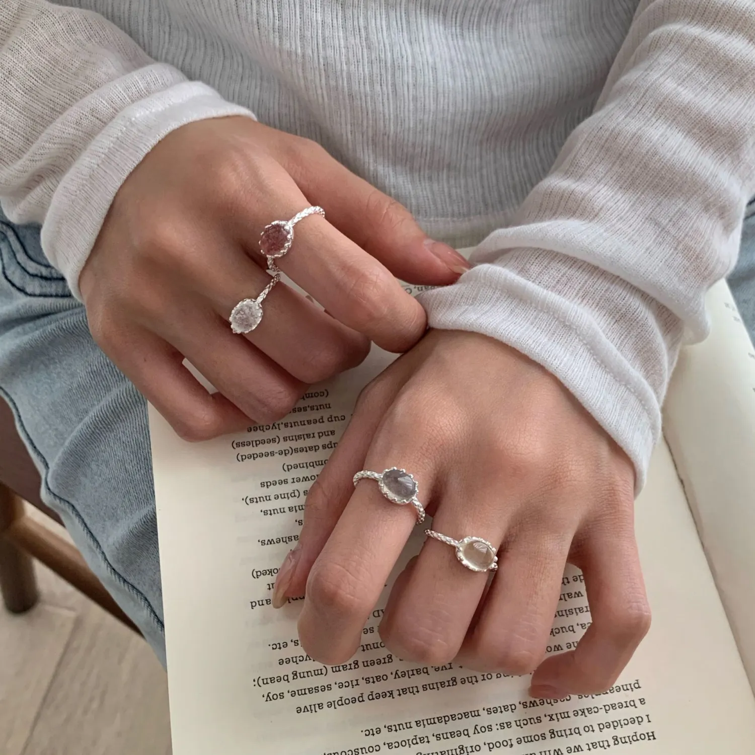 S925 Sterling Silver Natural Crystal Ring For Women