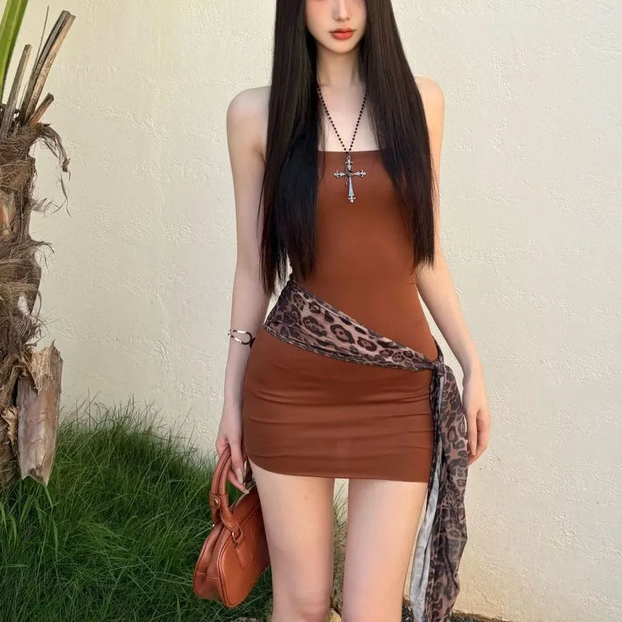 Leopard-print American-style Chic Bodycon Skirt For Women