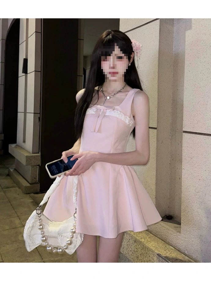 New Womens Cinched Waist Bow-Embellished Strap Dress