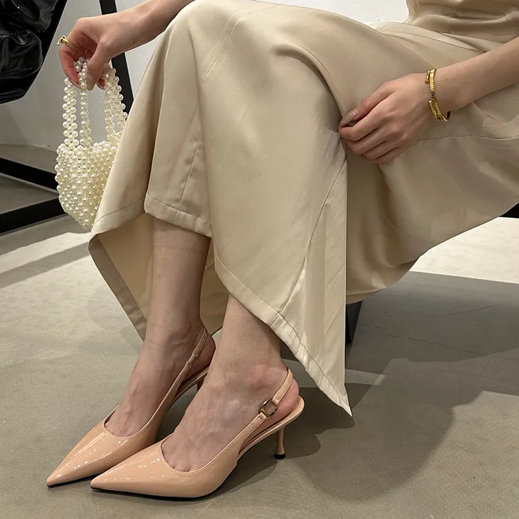 Women's Slingback Sandals, Niche Pointed Toe Low Cut Kitten Heels, Elegant Korean Style Retro Fashion High Heel Pumps For Spring
