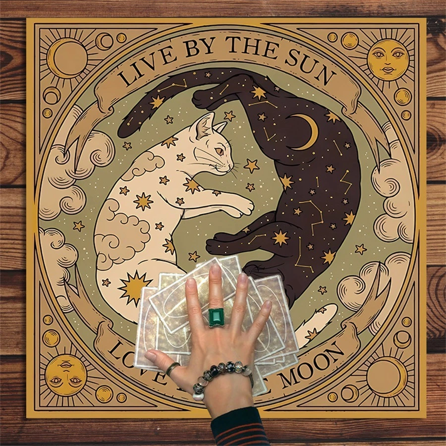 Black Oracle Mat Tarot Card Tablecloth Cover Cloth