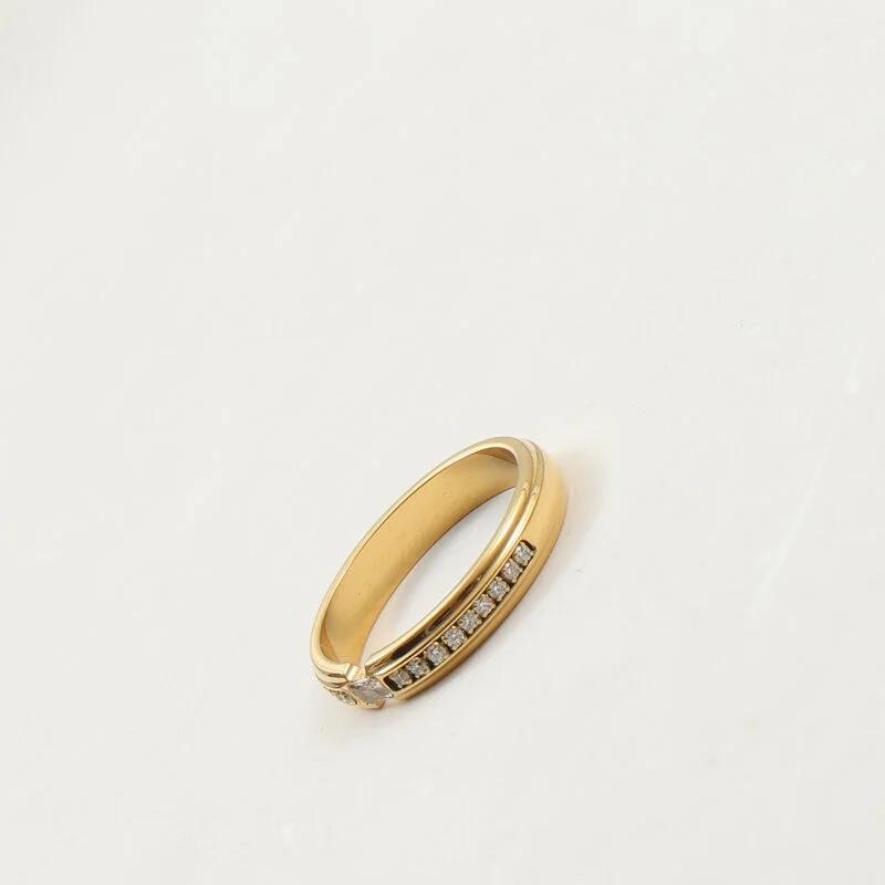 Half-circle Diamond Ring Titanium Steel With 18k Gold Plating