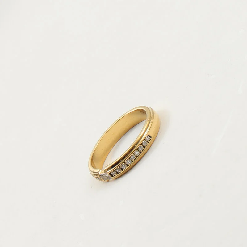 Half-circle Diamond Ring Titanium Steel With 18k Gold Plating