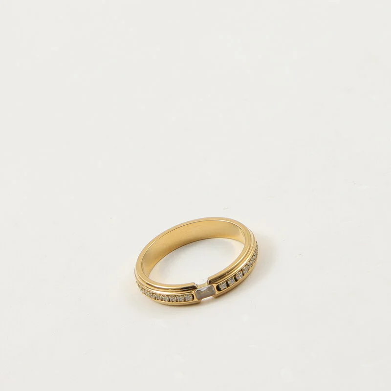 Half-circle Diamond Ring Titanium Steel With 18k Gold Plating