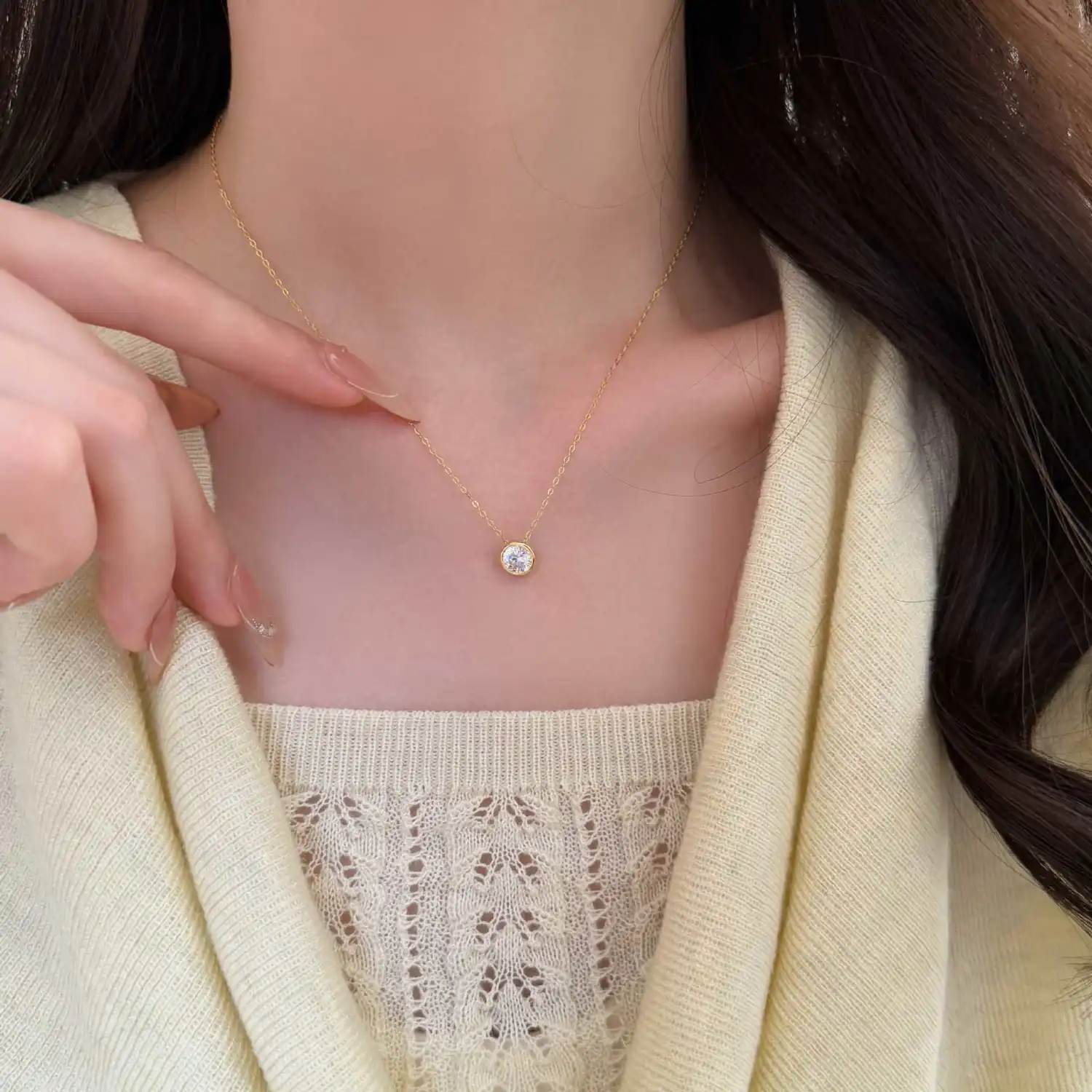 S925 Sterling Silver 18K Gold-Plated Classic Bubble Minimalist Necklace For Women