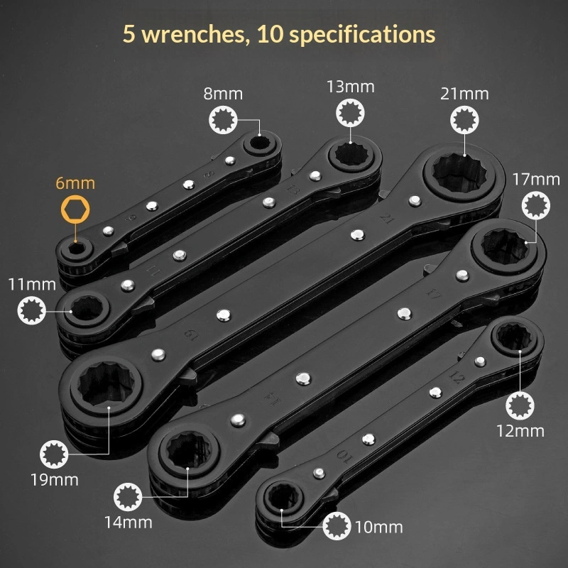 Double-ended Open-end Bi-directional Star-pattern Quick-release Ratchet Wrench