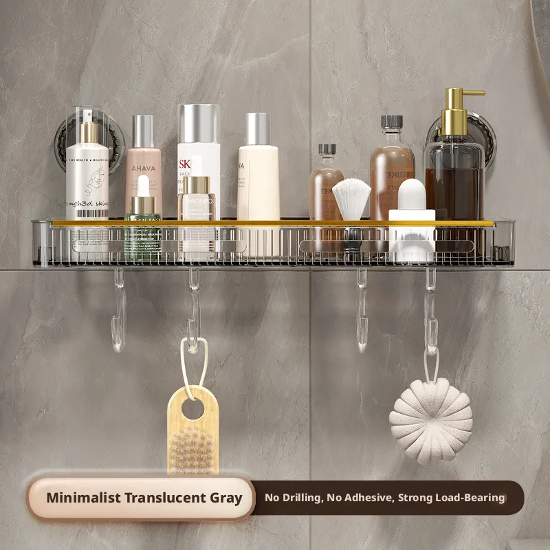 Long suction cup shelf-transparent gray-PET-1 piece