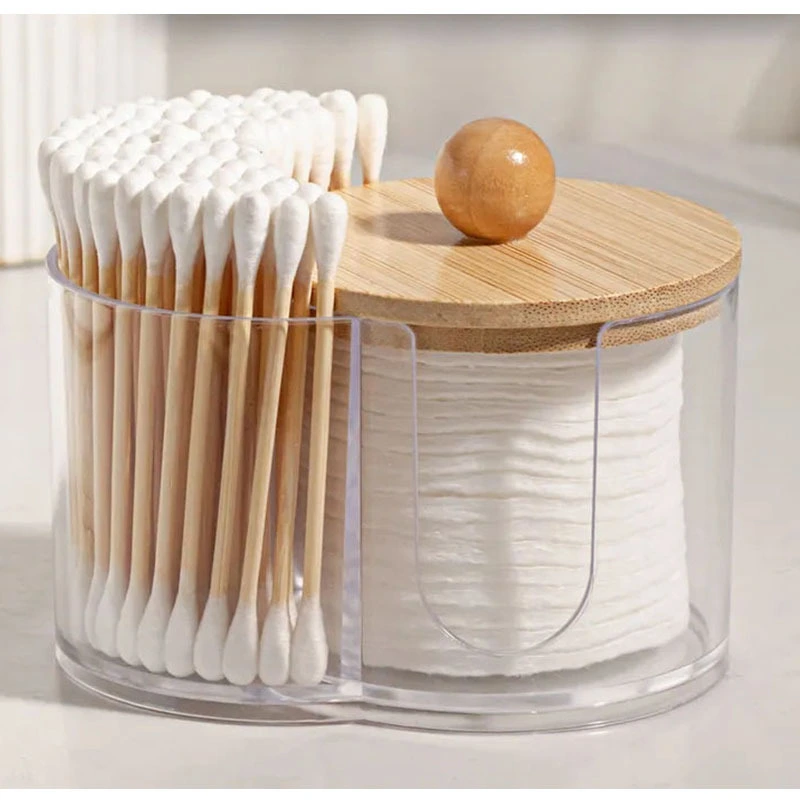 2-in-1 Bamboo-Lidded Cotton Swab Container