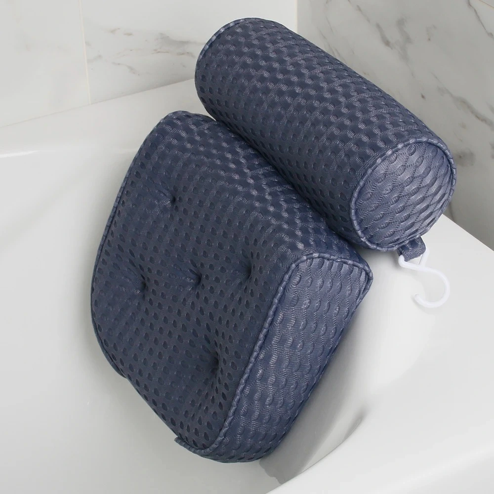 Bathroom Bath Pillow 4D Mesh Fabric Quick-drying With 6 Suction Cups