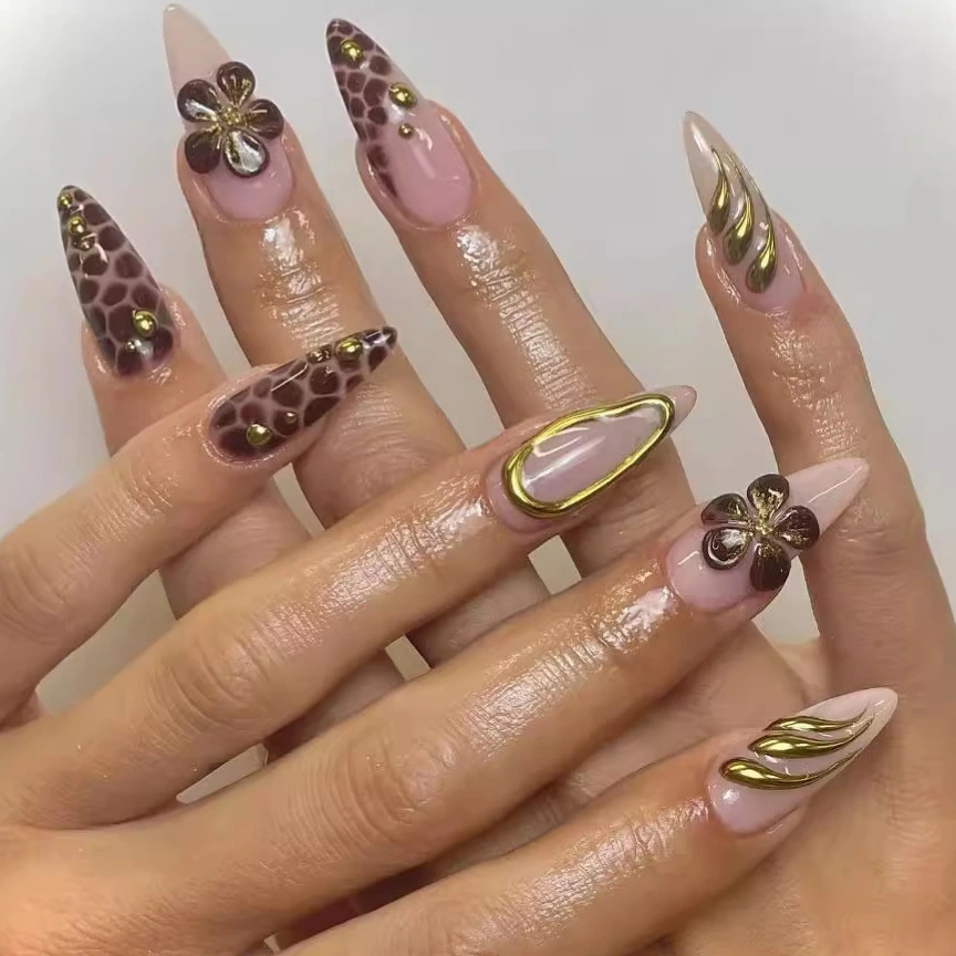 3D gold wire leopard print nail patch
