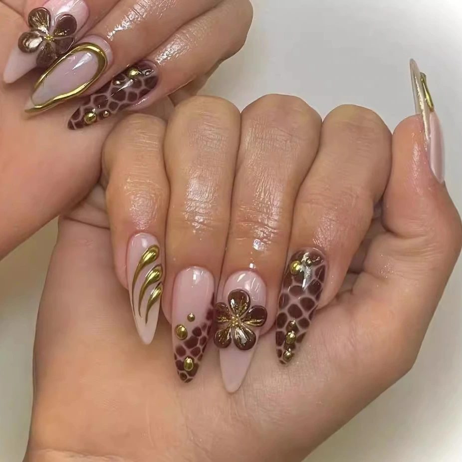 3D gold wire leopard print nail patch
