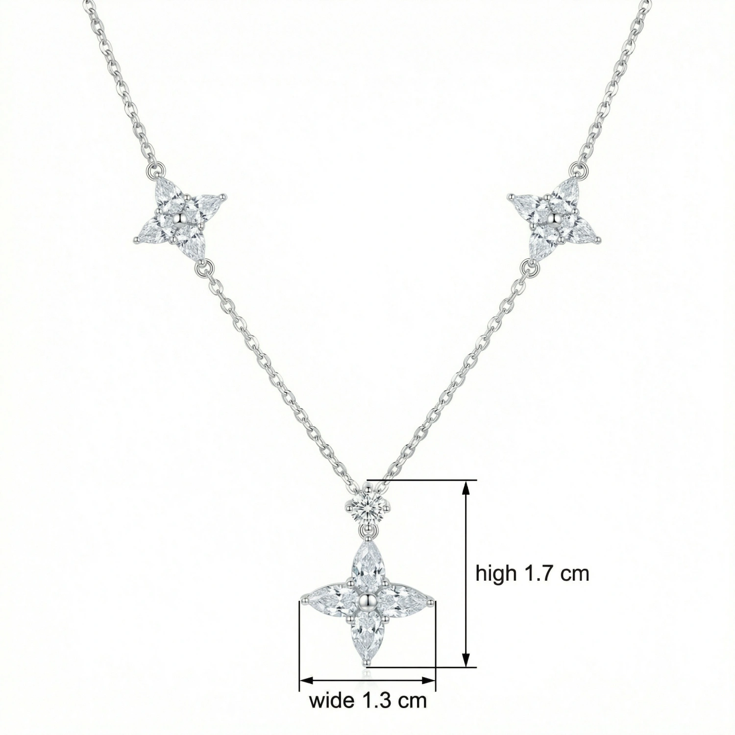 925 Sterling Silver Elegant Sterling Silver Marquise-Cut Floral Station Necklace 