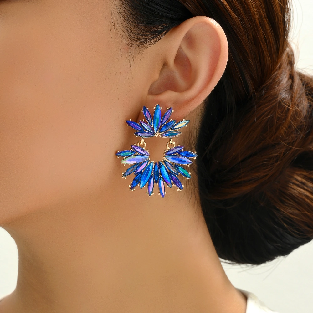 Women's Vintage Elegant Luxury Marquise Rhinestone Floral Drop Earrings Sparkly Jewelry For Bridal Wedding Party Occasions