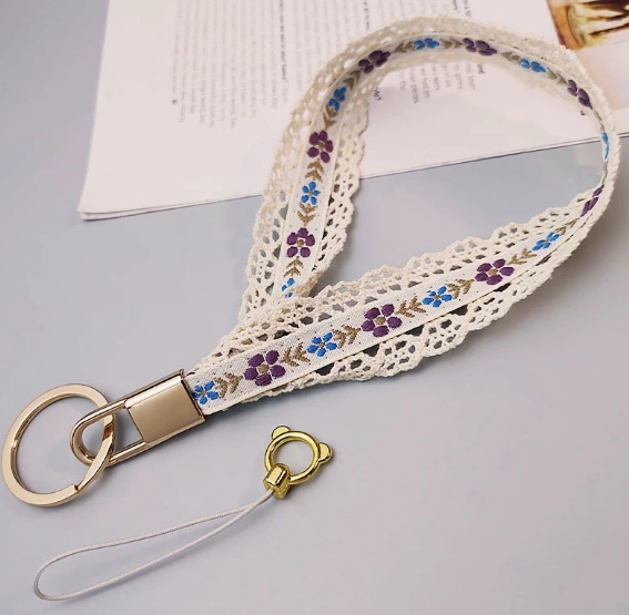 Nuopaisi New Style Phone Lanyard Short Wrist Flower Jacquard Webbing Patchwork