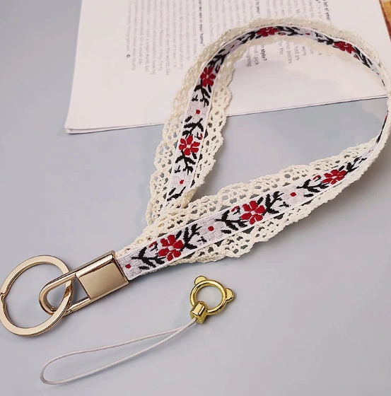 Nuopaisi New Style Phone Lanyard Short Wrist Flower Jacquard Webbing Patchwork
