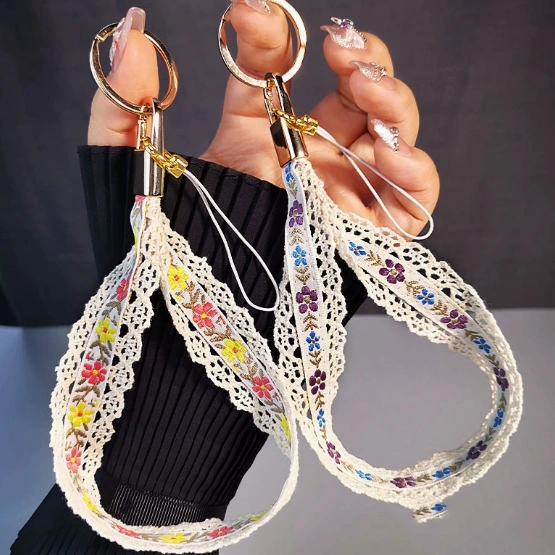 Nuopaisi New Style Phone Lanyard Short Wrist Flower Jacquard Webbing Patchwork