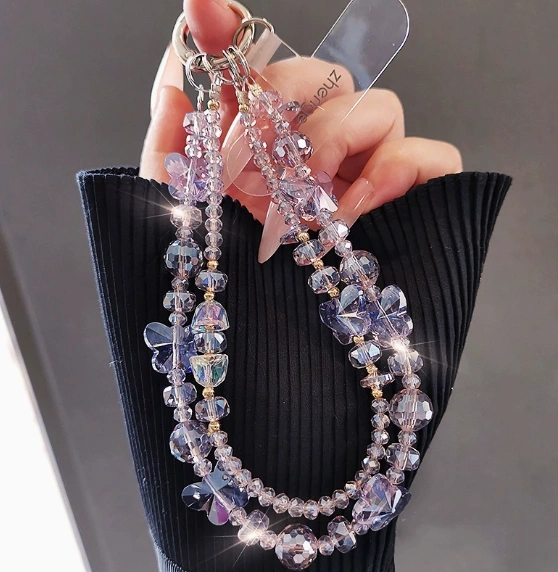 Crystal Double-strand Beaded Phone Charm Keychain Accessory