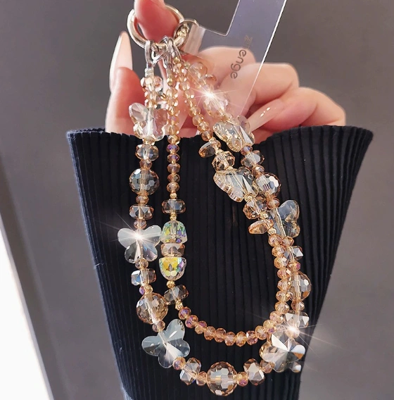 Crystal Double-strand Beaded Phone Charm Keychain Accessory