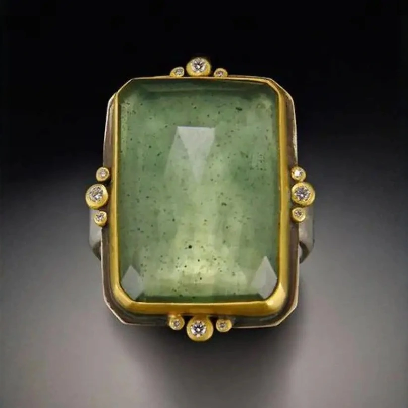 French Retro Fashion Square Natural Stone Crystal Ring