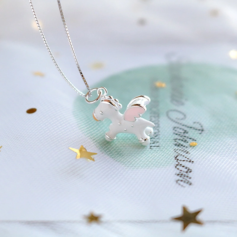 S925 Sterling Silver Cute  Necklace With A Zodiac Horse Pendant