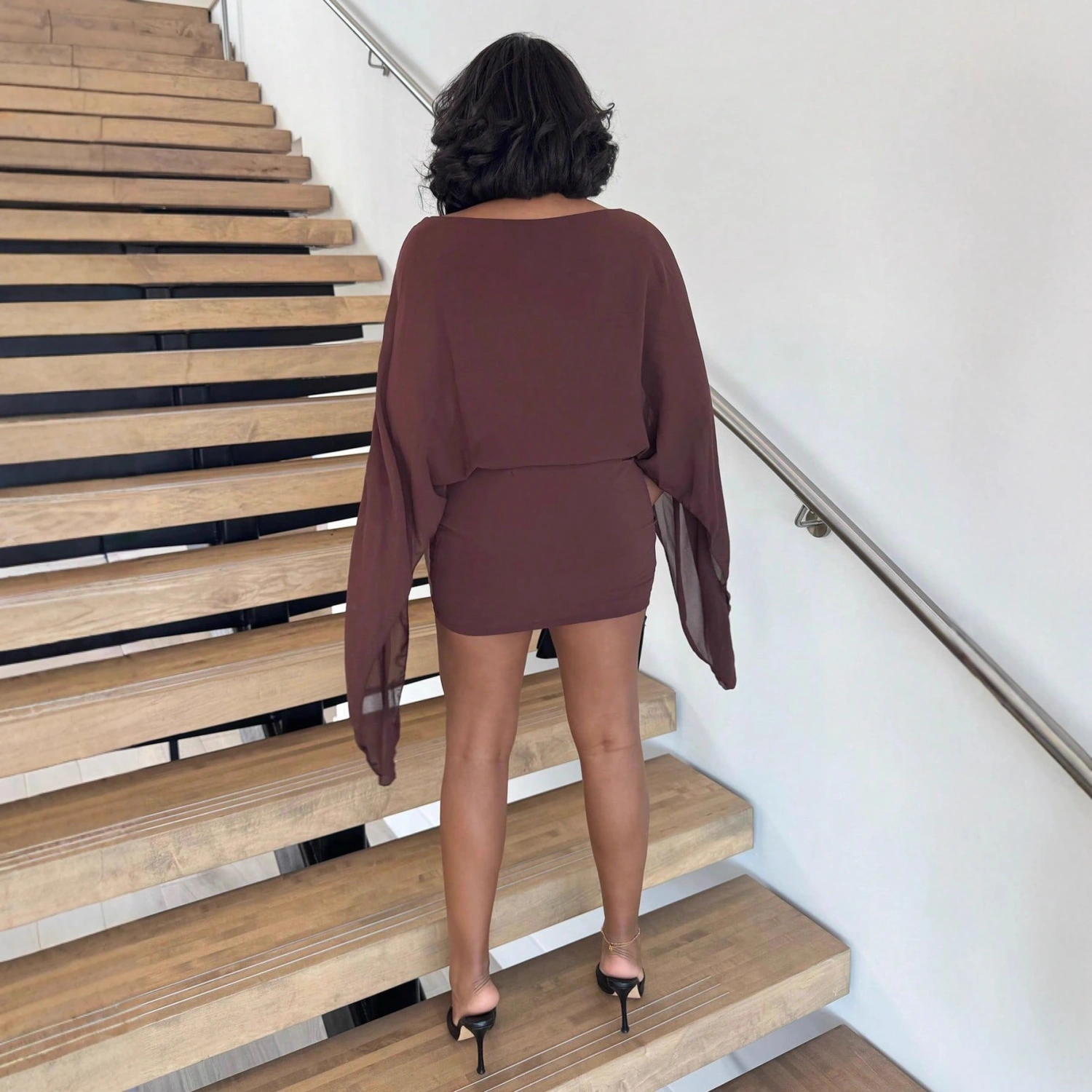 New Wine-red Off-shoulder Cloak-style Mini Dress