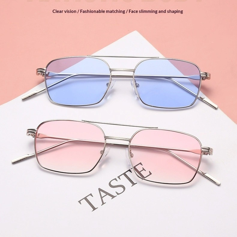 Square Double-bridge Metal Sunglasses