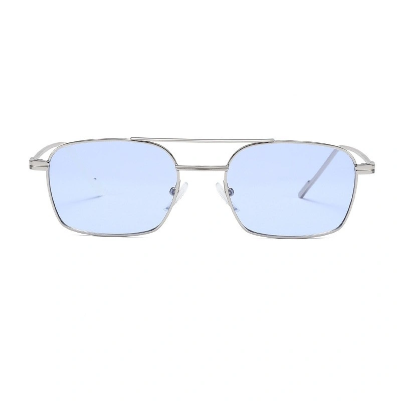 Square Double-bridge Metal Sunglasses