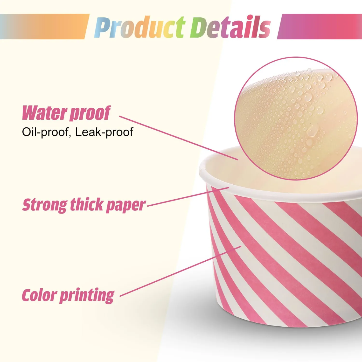 Zeyune 500 Pcs Paper Ice Cream Cups, 6.5 Oz Disposable Dessert Sundae Bowls Frozen Yogurt Twill Snack Soup Hot Cold Food Paper Cups for New Year, Birthday, Wedding, Baby Shower, Party Supplies