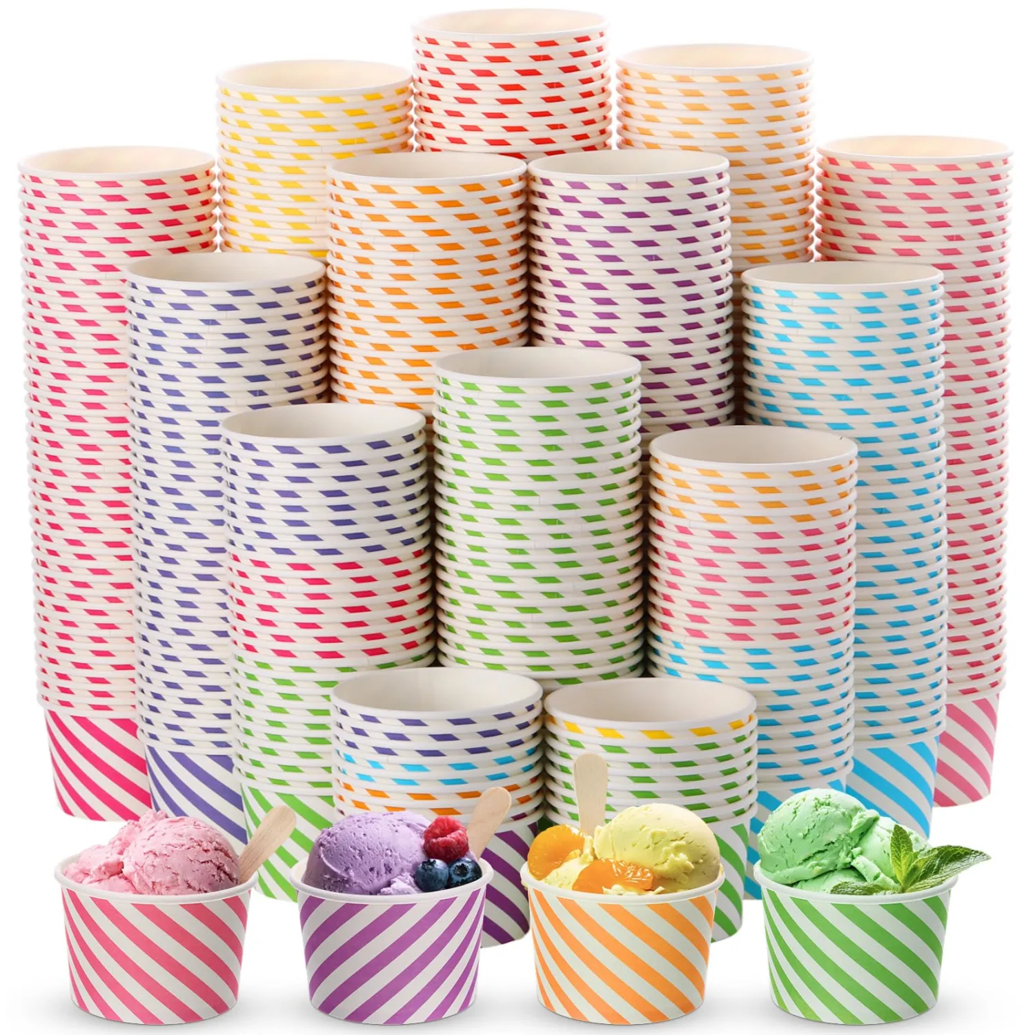 Zeyune 500 Pcs Paper Ice Cream Cups, 6.5 Oz Disposable Dessert Sundae Bowls Frozen Yogurt Twill Snack Soup Hot Cold Food Paper Cups for New Year, Birthday, Wedding, Baby Shower, Party Supplies