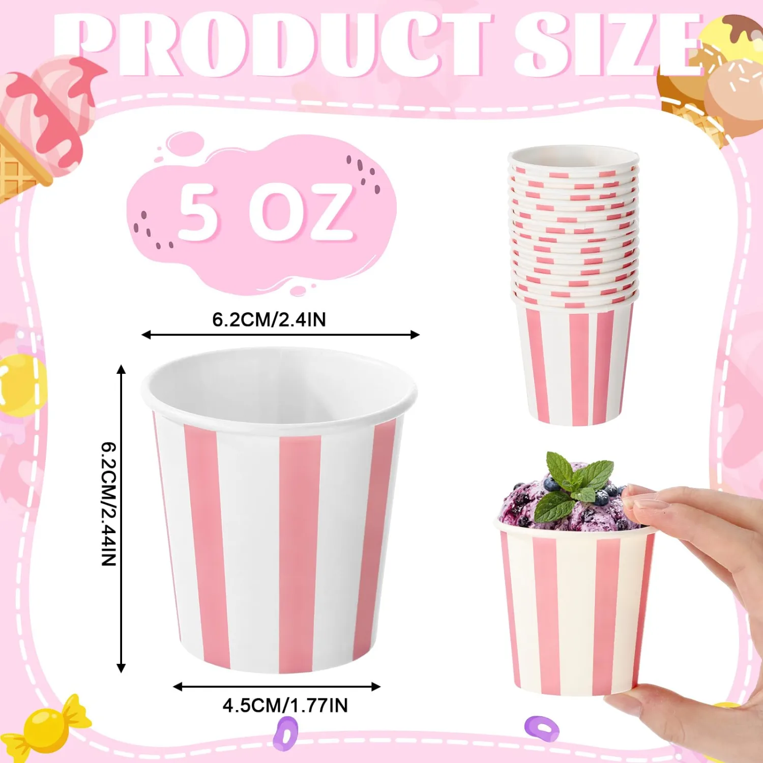 Zeyune 500 Pieces 5 oz Ice Cream Cups Disposable Bulk Ice Cream Bowls Yogurt Dessert Cups Disposable Soup Bowls for Snack Hot or Cold Food, Wedding Baby Shower Birthday Party Supplies, 10 Colors
