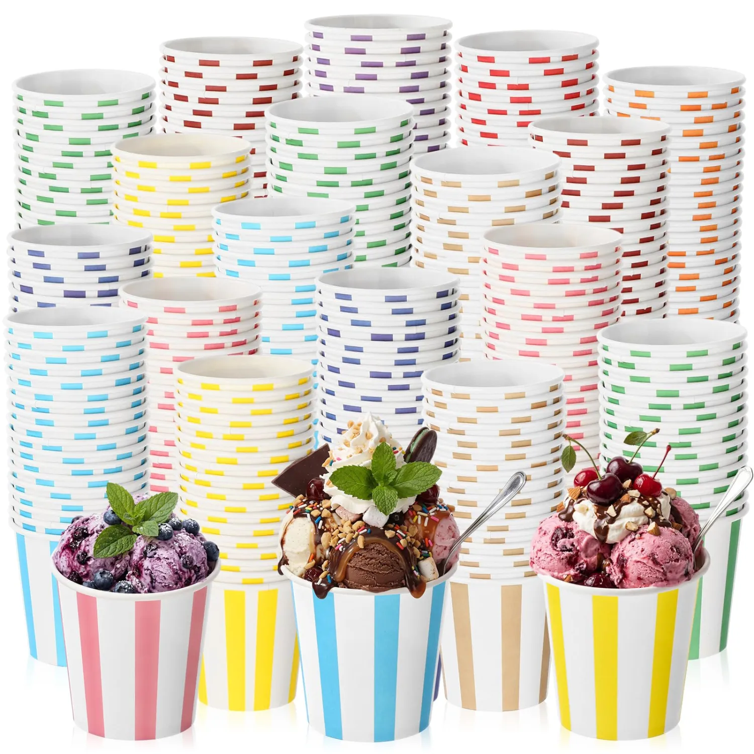 Zeyune 500 Pieces 5 oz Ice Cream Cups Disposable Bulk Ice Cream Bowls Yogurt Dessert Cups Disposable Soup Bowls for Snack Hot or Cold Food, Wedding Baby Shower Birthday Party Supplies, 10 Colors