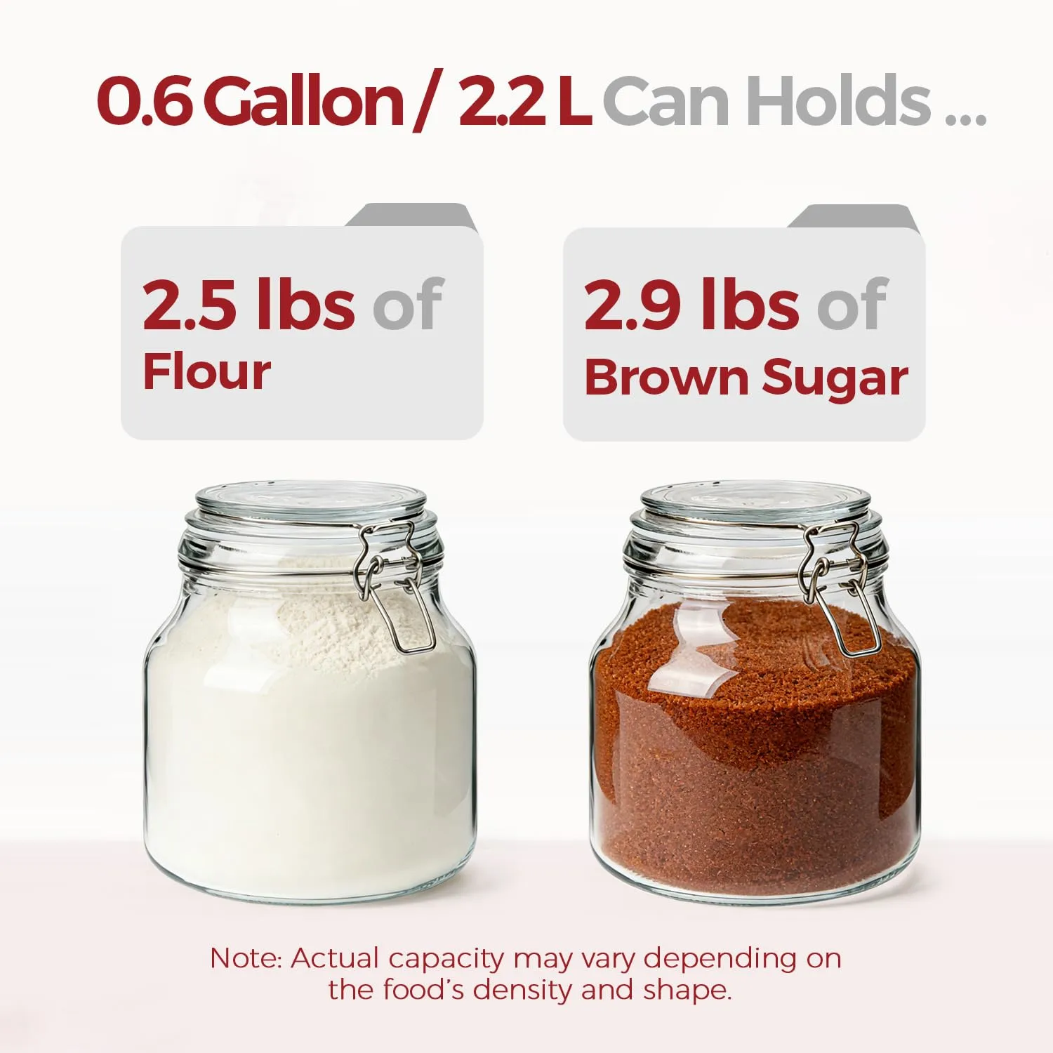 0.6 Gallon 2 Pack Wide Mouth Glass Jars with Airtight Lid – Includes 1 Cup & 0.5 Cup Measuring Scoops & Labels, Ideal for Flour, Sugar, Coffee, Cereal, Rice & Dry Goods | Thick Glass, BPA-Free