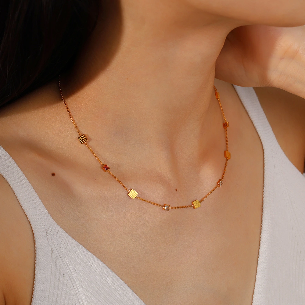 Luxury-lite Sugar Zirconia Necklace - Non-fading 18K Gold Personalized Business Casual Collar Chain
