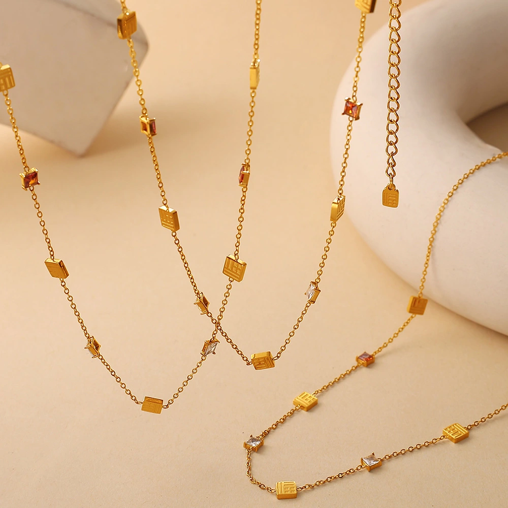 Luxury-lite Sugar Zirconia Necklace - Non-fading 18K Gold Personalized Business Casual Collar Chain