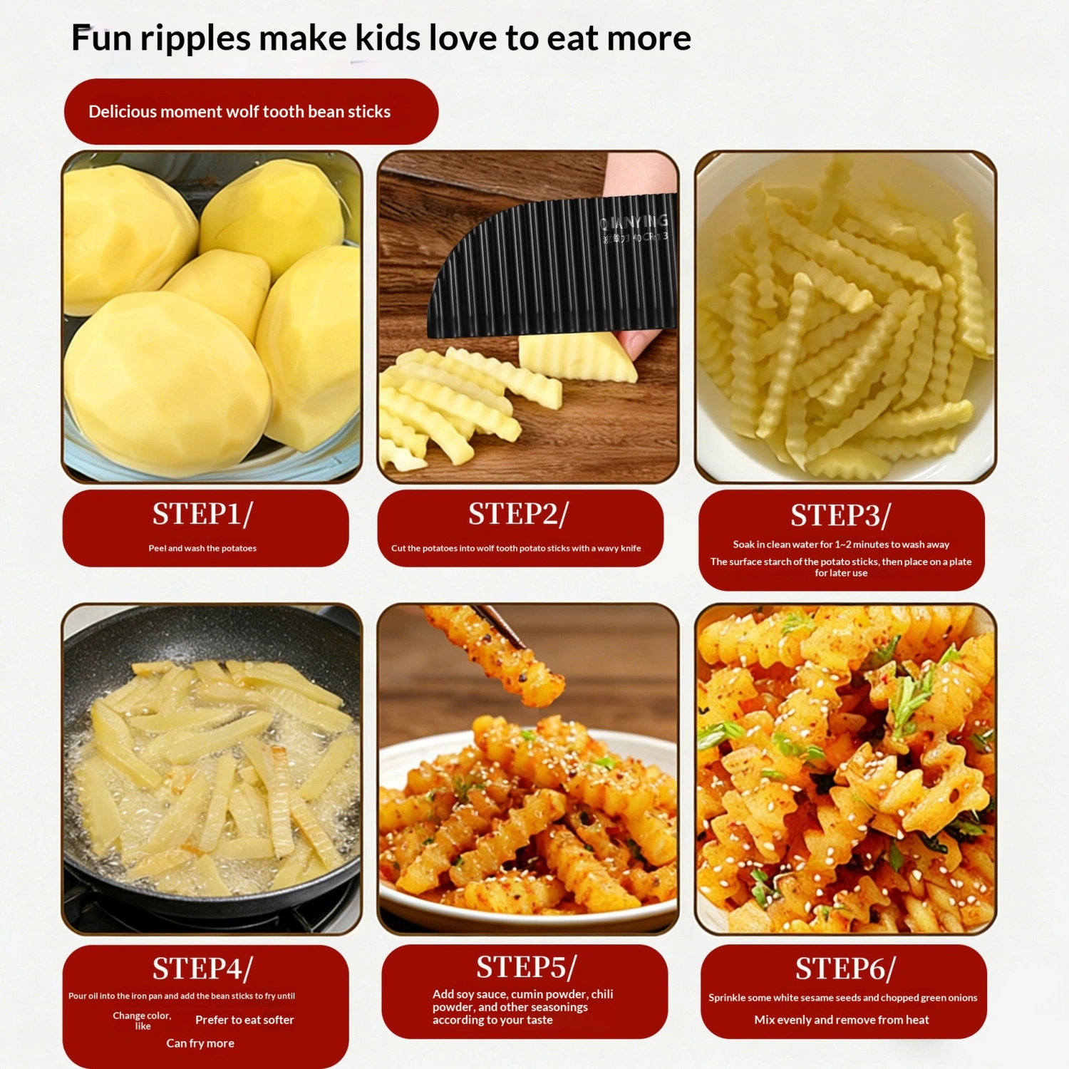 304 Wolf Tooth Potato Cutter Wavy Blade Commercial Use