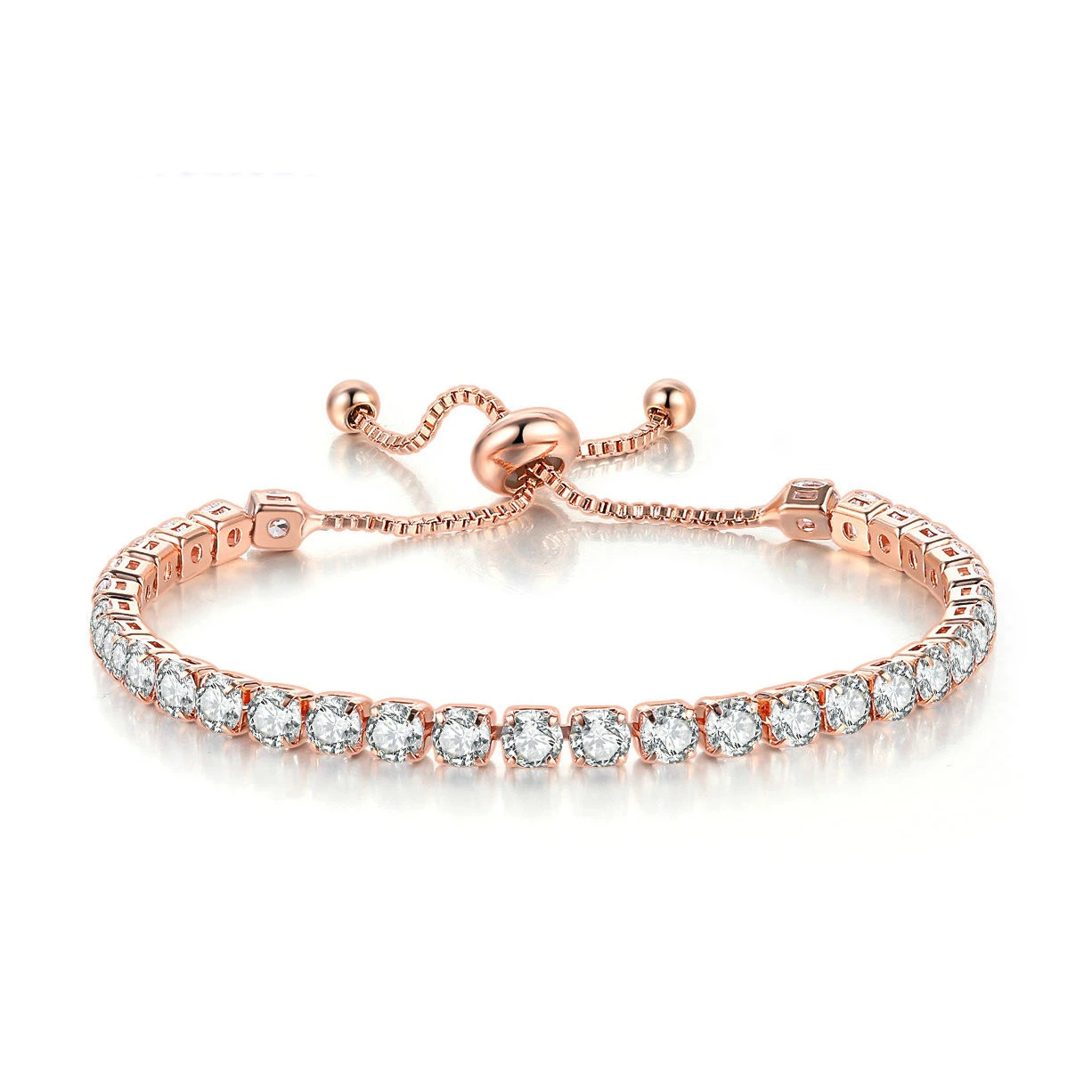 4mm Round Zirconia Single Row Full Diamond Adjustable Crystal Tennis Bracelet