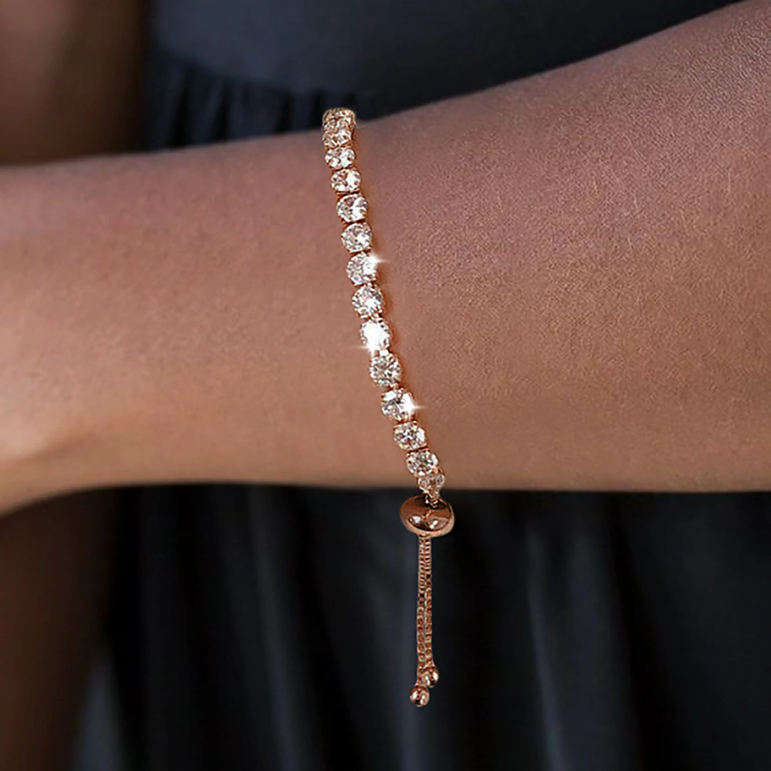 4mm Round Zirconia Single Row Full Diamond Adjustable Crystal Tennis Bracelet