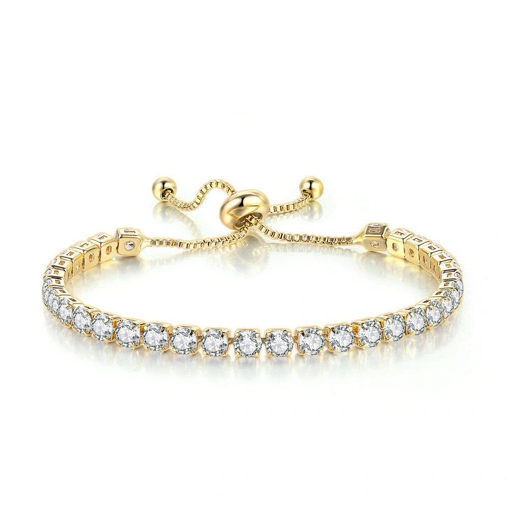 4mm Round Zirconia Single Row Full Diamond Adjustable Crystal Tennis Bracelet