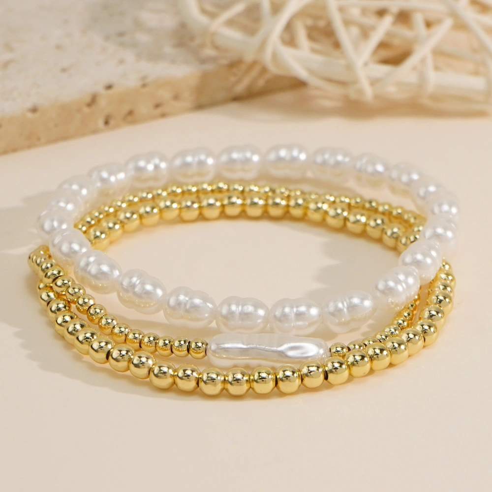 Niche Designer-style Pearl And Gold-bead Bracelet