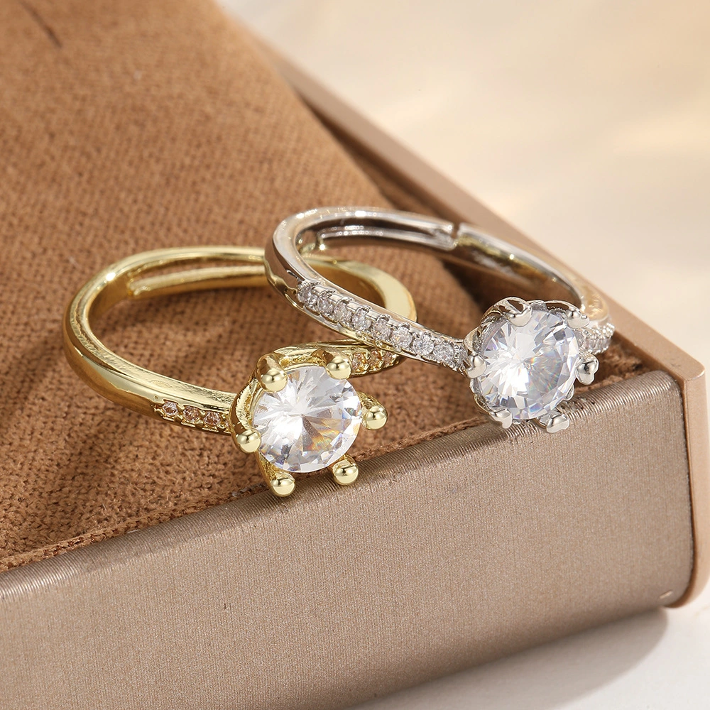 Rhinestone-inlaid Open-style Adjustable Bicolored Gold And Silver Ring