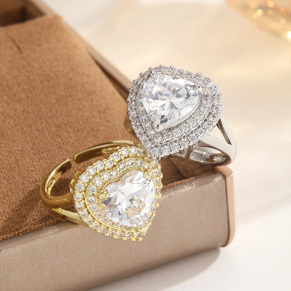 Women's Double-layer Diamond-studded Open Heart Ring